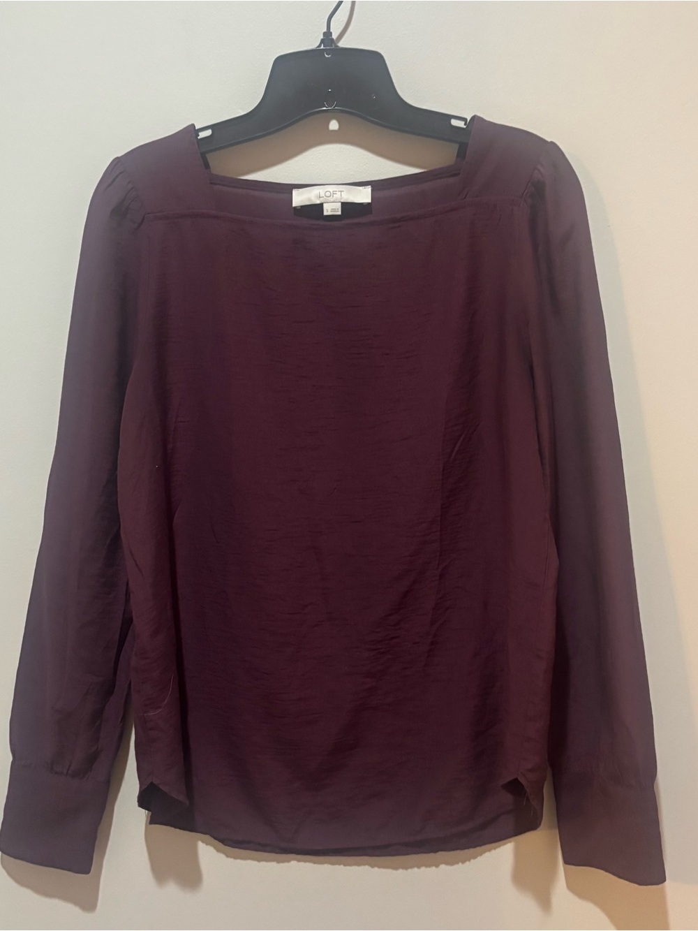 LOFT Wine Long Sleeve Square Neck Blouse